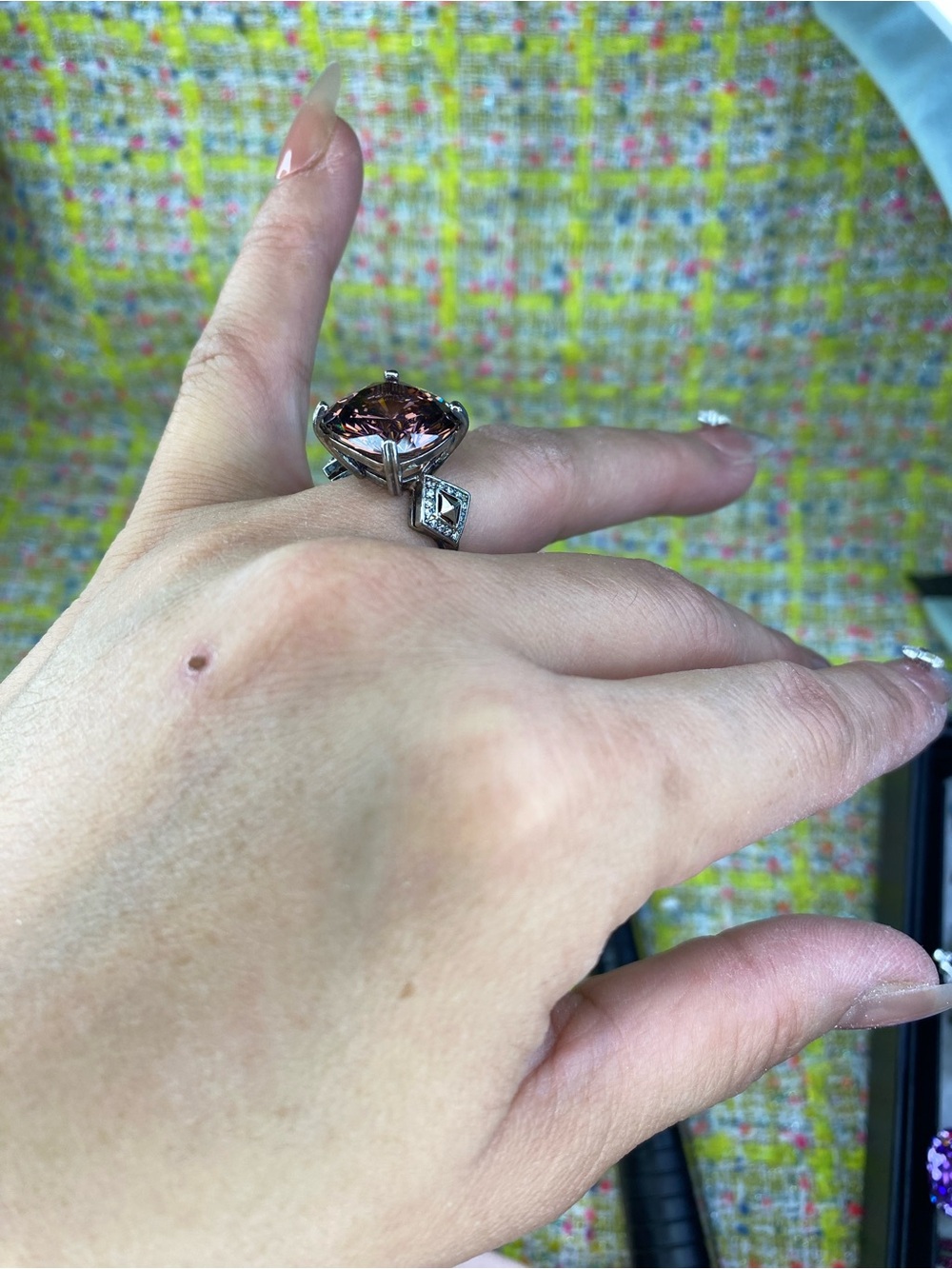 A great Sterling Silver Morganite-Color Cushion Ring -open size 5 to 13